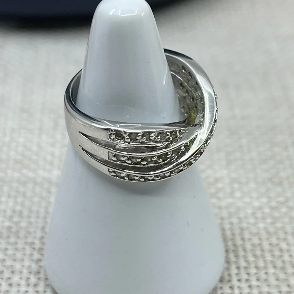 Vintage HAN 925 Sterling Silver Criss-Cross CZ Band Ring – Size 6.75 - Picture 15 of 17